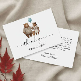 Cartão De Agradecimento Baby Shower for Boy Blue Balloon Teddy Bear