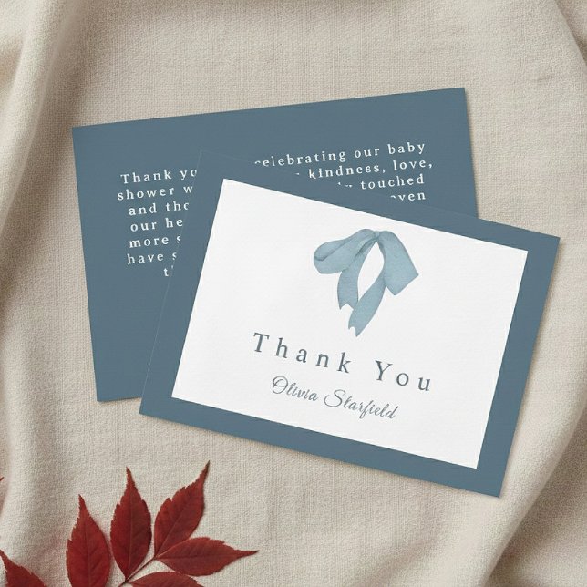Cartão De Agradecimento Baby Shower  for Boy – Blue Bow , Customizable  (Criador carregado)
