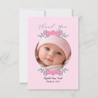 Cartão De Agradecimento Baby Shower Pink Photo Name Thank you Card Roses