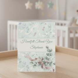 Cartão De Agradecimento Baby Shower Thank You Card - Eucalyptus & Bow