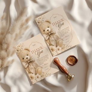 Cartão de Agradecimento Baby Shower Urso Beige Neu