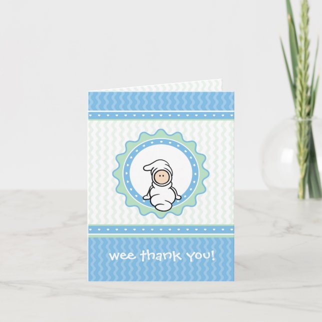 Cartão De Agradecimento Baby Thank You Card - blue/green hearts,ruffles (Frente)