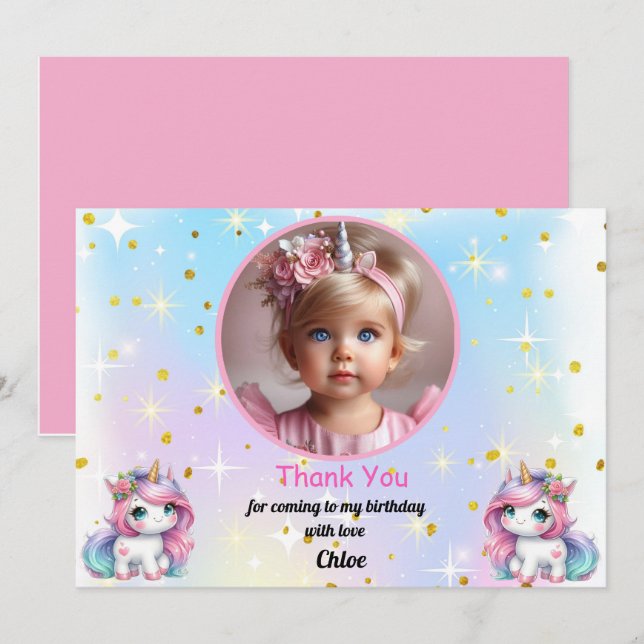 Cartão De Agradecimento Baby Unicorn Birthday Thank You Cards! (Frente/Verso)