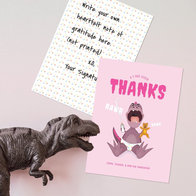 Cartão De Agradecimento Babysaurus T-rex Rosa (Criador carregado)