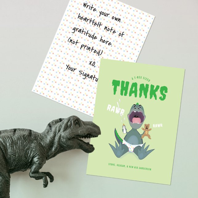 Cartão De Agradecimento Babysaurus T-rex Verde (Criador carregado)