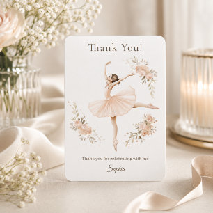 Cartão De Agradecimento Bailarina Personalizada Aniversário Bege Floral 