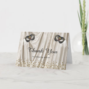 Cartão De Agradecimento Baile de Máscaras Branco Damasco & Foto Dentro