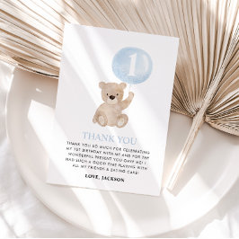 Cartão De Agradecimento Balão Azul Urso primeiro aniversario