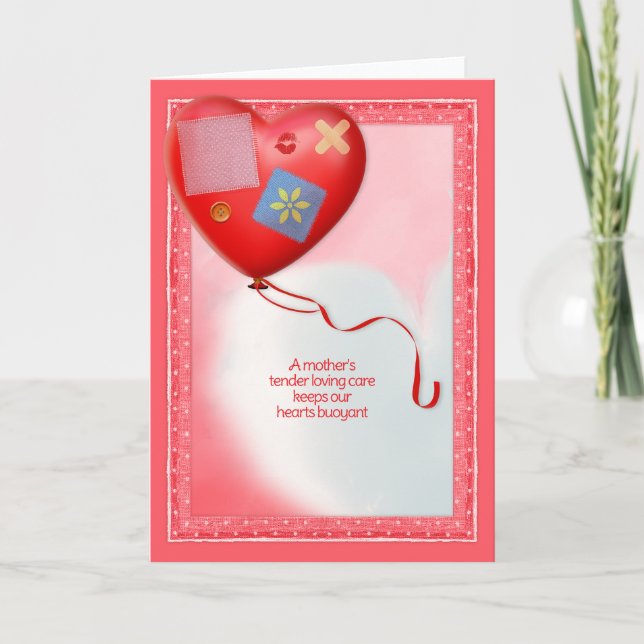 Cartão De Agradecimento Balão Cardíaco TLC da Mãe (Frente)