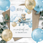 Cartão De Agradecimento Balão de Avião do Urso Teddy Obrigado<br><div class="desc">Balões de avião do Urso chá de fraldas de Teddy Bear Obrigado Cartões.</div>
