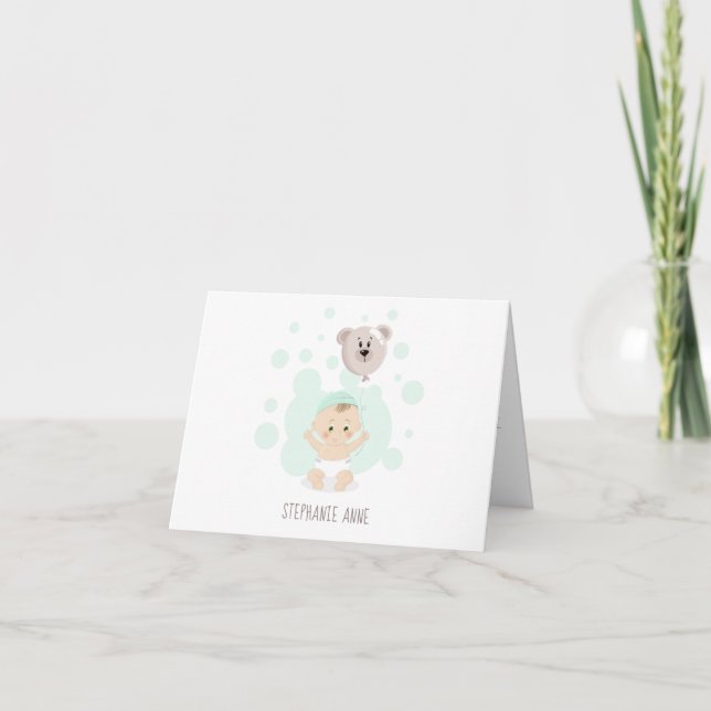 Cartão De Agradecimento Balão de Bebê e Urso Doce (Frente)