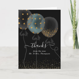 Cartão De Agradecimento Balão de casamento com brilho preto e dourado