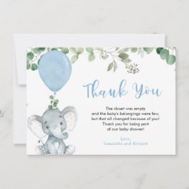 Cartão De Agradecimento Balão de elefante azul eucalipto verde