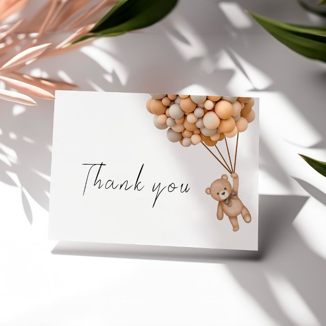 Cartão De Agradecimento Balão de Ursinho de Espera Bonito Bprecoce (Criador carregado)