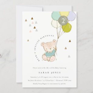 Cartão De Agradecimento Balão de Urso de Aqua Bonito Qualquer Idade Convid