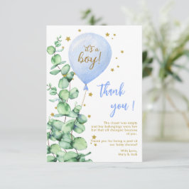 Cartão De Agradecimento Balão, é um Chá de fraldas de menino, obrigado