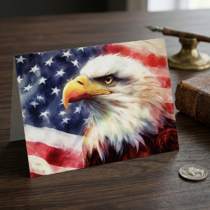 Cartão De Agradecimento Bald Eagle com bandeira dos Estados Unidos