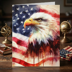 Cartão De Agradecimento Bald Eagle com bandeira dos Estados Unidos
