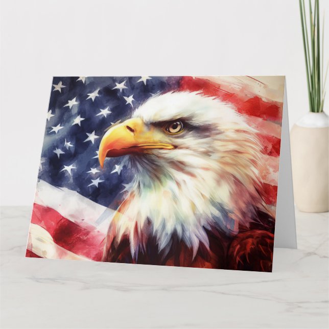 Cartão De Agradecimento Bald Eagle com bandeira dos Estados Unidos (Frente)