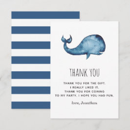 Cartão De Agradecimento Baleia marinho azul de aquarela. Aniversário de cr