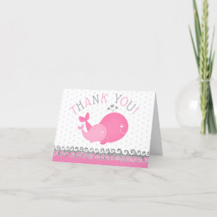 Cartão De Agradecimento Baleias chás de fraldas Náuticas Rosa