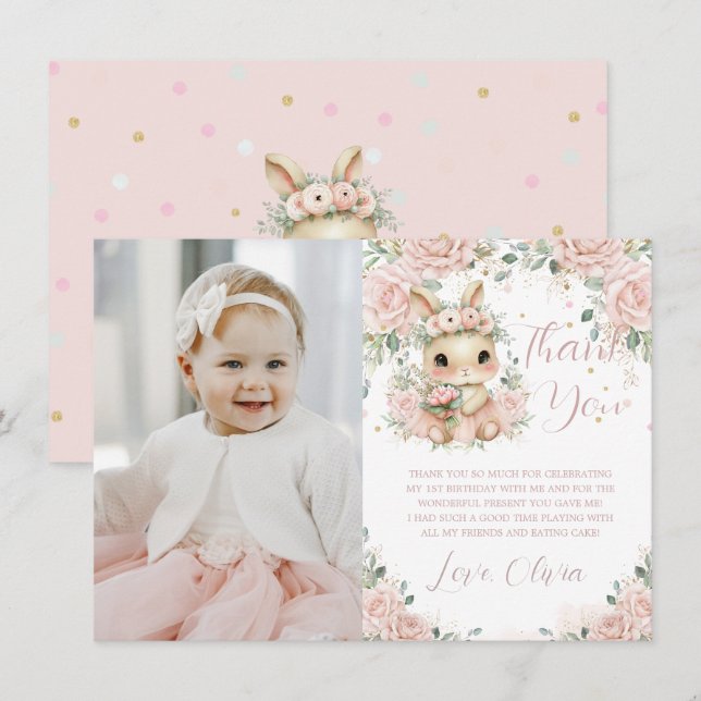 Cartão De Agradecimento Ballerina Bunny Rabbit 1st 2nd 3rd Birthday Photo (Frente/Verso)
