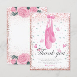 Cartão De Agradecimento Ballerina Pastel Pink Glitter Aniversário