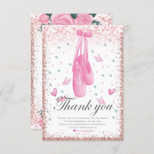 Cartão De Agradecimento Ballerina Pastel Pink Glitter Aniversário