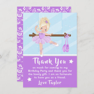 Cartão De Agradecimento Ballerina Roxo Aniversário Loiro Obrigado Ca