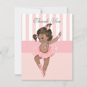 Cartão De Agradecimento Ballerina Saia Rosa Listras Flores Renda Obrigado