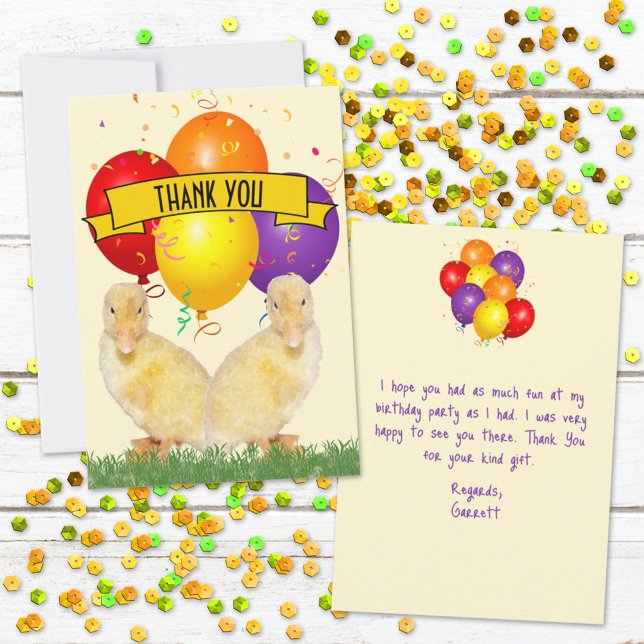Cartão De Agradecimento Balões Coloridos Aniversário Infantil (Send a thank you to all your guests who attended the birthday party with this cute flat card.  )