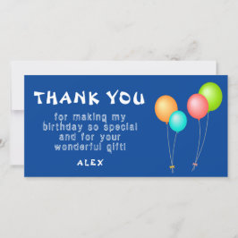 Cartão De Agradecimento Balões Coloridos Azul Aniversário de Crianças