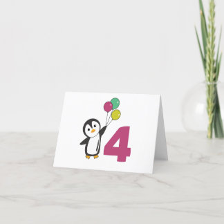 Cartão De Agradecimento Balões de Aniversário de Quatro Anos do Pinguim Pa