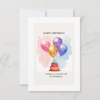 Cartão De Agradecimento Balões de Aquarela Elegantes & Bolo de Aniversário