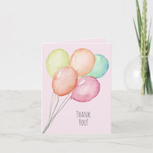 Cartão De Agradecimento Balões de Aquarela em Rosa no 1º Aniversário