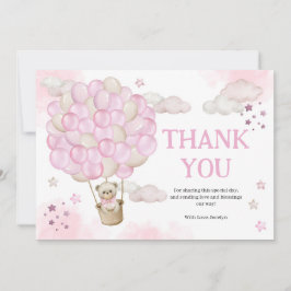 Cartão De Agradecimento Balões de ar quente rosa Chá de fraldas de ursos