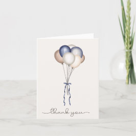Cartão De Agradecimento Balões de Boho, Pampas Secas - Azul, Marrom, Neutr