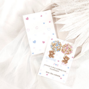 Cartão De Agradecimento Balões de urso azul cor-de-rosa Chá de fraldas Rev