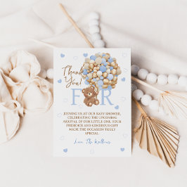 Cartão De Agradecimento Balões de Urso Chá de fraldas Dourado Azul