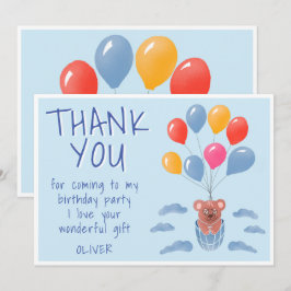Cartão De Agradecimento Balões de Urso de Pelúcia Fofo Aniversário de Cria