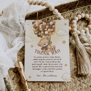 Cartão De Agradecimento Balões de Urso Marrom Neutro Cha de Bebê Boho