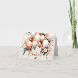 Cartão De Agradecimento Balões Florais de Pêssego Branco Coloridos Elegant