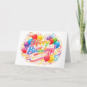 Cartão De Agradecimento Baloões de Confete de Aniversário Colorido