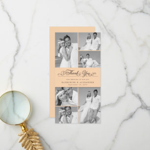 Cartão De Agradecimento Banda 6 Foto Chic Casamento Elegante Peach Escallo