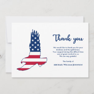 Cartão De Agradecimento Bandeira Americana Águia Funeral Militar Veterano