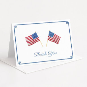 Cartão De Agradecimento Bandeira Americana em Aquarela Atemporal Personali