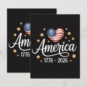 Cartão De Agradecimento Bandeira Bonita Coração 1776-2026 4 de Julho 250º