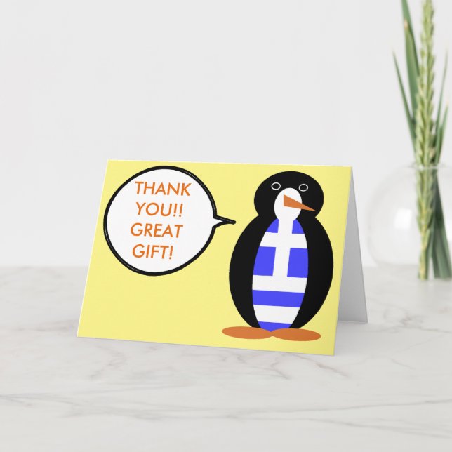 Cartão De Agradecimento Bandeira Grega Falando Sra. Pinguim (Frente)
