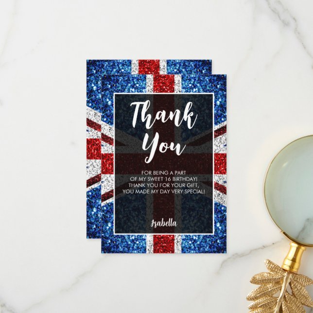 Cartão De Agradecimento Bandeira vermelha azul-vermelha brilha elegante Sw (Frente/Verso In Situ)