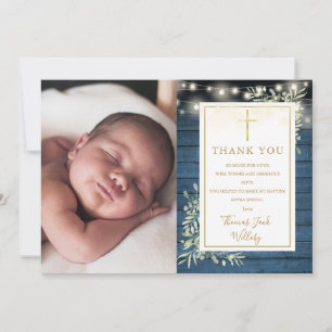 Cartão De Agradecimento Baptism Blue Rustic String Luz Verde Foto